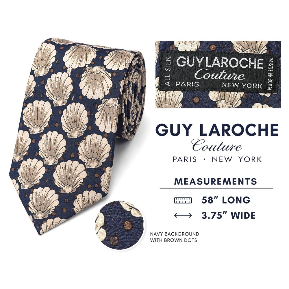 Guy Laroche Couture Silk Tie Seashell Nautical‎ Novelty Coastal sea Shells
